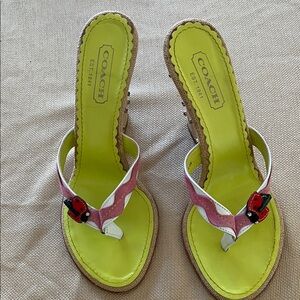 Coach Pink and White Sandals with Ladybug Accent
